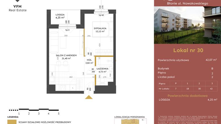 Rzut - Mieszkanie na sprzedaż 2 pokoje o powierzchni 42,07 m² - numer 30 w Stacja Błonie etap II