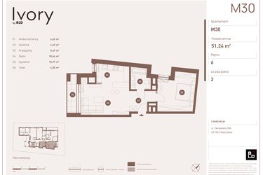 Rzut - Mieszkanie na sprzedaż 2 pokoje o powierzchni 51,24 m² - numer M30 w Ivory
