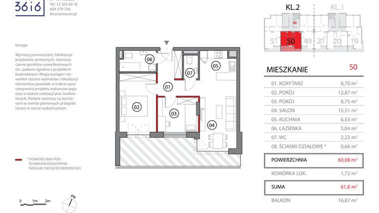 Rzut - Mieszkanie na sprzedaż 3 pokoje o powierzchni 59,85 m² - numer 50 w Osiedle 36 i 6