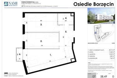 Rzut - Mieszkanie na sprzedaż 3 pokoje o powierzchni 58,49 m² - numer 7 w Osiedle Borzęcin