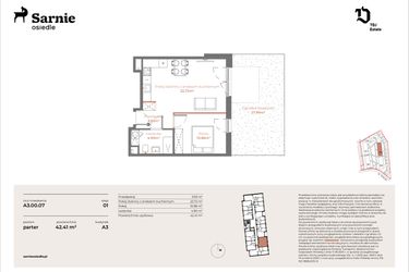 Rzut - Mieszkanie na sprzedaż 2 pokoje o powierzchni 42,41 m² - numer A3-00.07 w Sarnie Osiedle