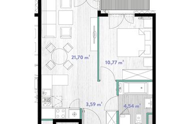 Rzut - Mieszkanie na sprzedaż 2 pokoje o powierzchni 40,6 m² - numer A.01.06 w Do Wilgi