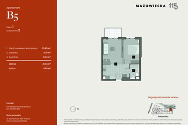 Rzut - Mieszkanie na sprzedaż 2 pokoje o powierzchni 41,04 m² - numer B5 w Mazowiecka 115