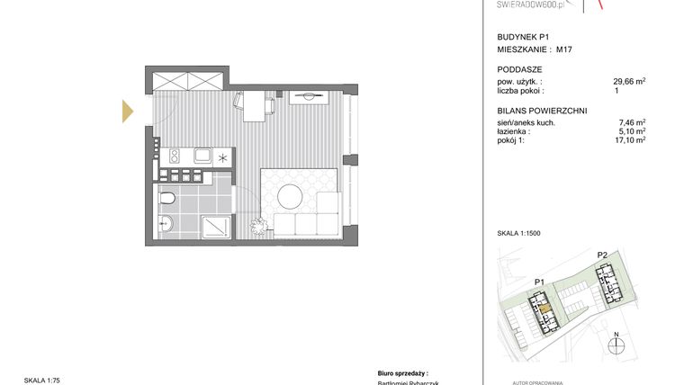 Rzut - Mieszkanie na sprzedaż 1 pokój o powierzchni 30,29 m² - numer P1 M17 w Swieradow600