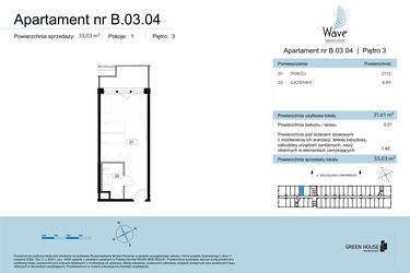 Rzut - Mieszkanie na sprzedaż 1 pokój o powierzchni 33,03 m² - numer B.03.04 w Wave Świnoujście Thermal & Spa