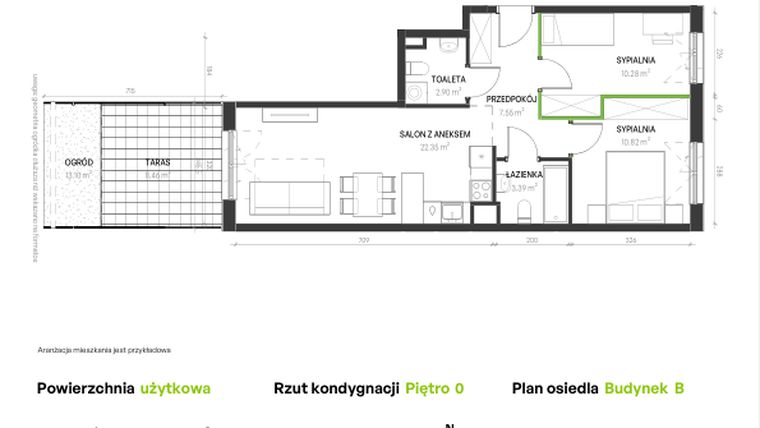 Rzut - Mieszkanie na sprzedaż 3 pokoje o powierzchni 57,29 m² - numer B/B/1 w Augustowska Vita