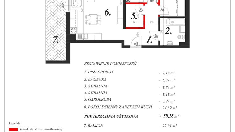 Rzut - Mieszkanie na sprzedaż 3 pokoje o powierzchni 59,18 m² - numer 30 w Enklawa Milanówek
