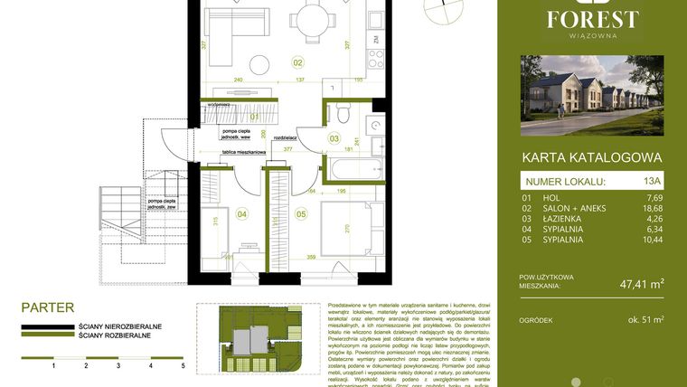 Rzut - Mieszkanie na sprzedaż 3 pokoje o powierzchni 47,41 m² - numer 13A w Wiązowna Forest