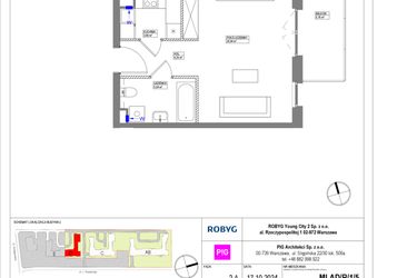Rzut - Mieszkanie na sprzedaż 1 pokój o powierzchni 33,29 m² - numer MLAD/B/1/5 w Metro Life Apartamenty CD