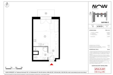 Rzut - Mieszkanie na sprzedaż 1 pokój o powierzchni 34,61 m² - numer E.04.07 w NOW