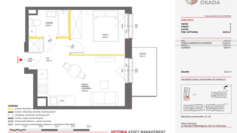 Rzut - Mieszkanie na sprzedaż 2 pokoje o powierzchni 33,9 m² - numer D.21 w Piastova Osada