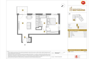 Rzut - Mieszkanie na sprzedaż 2 pokoje o powierzchni 43,41 m² - numer C8 w Apartamenty Beethovena etap 2