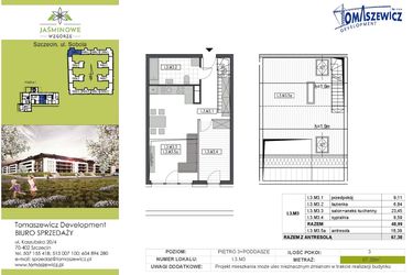 Rzut - Mieszkanie na sprzedaż 3 pokoje o powierzchni 67,38 m² - numer I3M3 w Jaśminowe Wzgórze - etap II