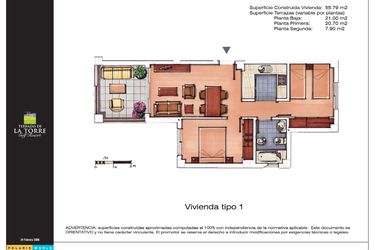 Rzut - Mieszkanie na sprzedaż 2 pokoje o powierzchni 55 m² - numer 1 w Las Terrazas de la Torre
