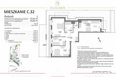 Rzut - Mieszkanie na sprzedaż 4 pokoje o powierzchni 74,26 m² - numer C32 w Neo Jasień etap II