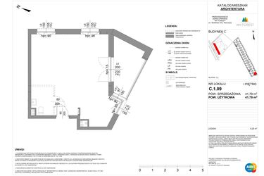 Rzut - Mieszkanie na sprzedaż 1 pokój o powierzchni 41,79 m² - numer C.1.09 w My Forest - Apartamenty inwestycyjne
