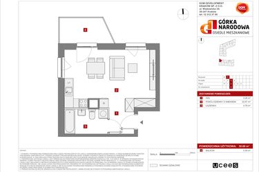 Rzut - Mieszkanie na sprzedaż 1 pokój o powierzchni 30,69 m² - numer 5.3.F.8 w Osiedle Górka Narodowa etap 5