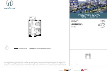 Rzut - Mieszkanie na sprzedaż 1 pokój o powierzchni 29,65 m² - numer B2.2.09 w Novaforma II