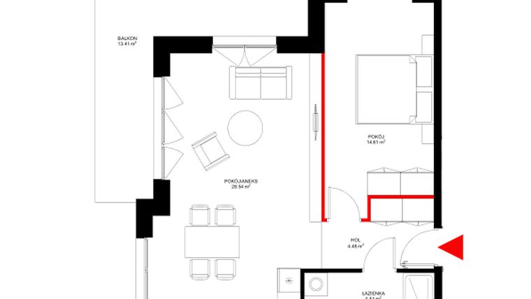 Rzut - Mieszkanie na sprzedaż 2 pokoje o powierzchni 52,14 m² - numer E.6.7 w INSPIRE ETAP IV – bud. E