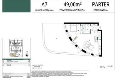 Rzut - Mieszkanie na sprzedaż 2 pokoje o powierzchni 49 m² - numer A7 w Drago