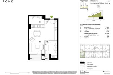 Rzut - Mieszkanie na sprzedaż 2 pokoje o powierzchni 51,44 m² - numer A.2.10 w Kozielska Park