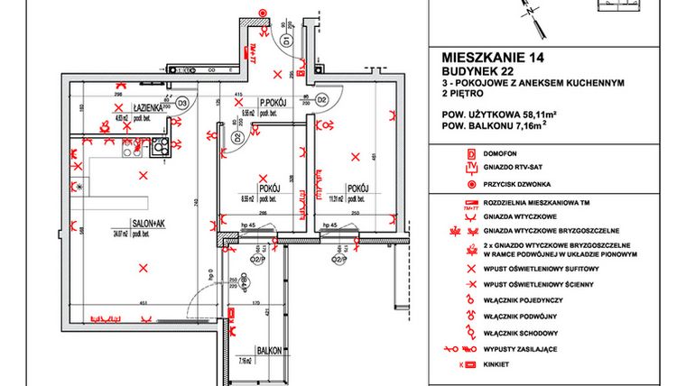 Rzut - Mieszkanie na sprzedaż 3 pokoje o powierzchni 58,11 m² - numer 14 w Osiedle 4 Pory Roku - Etap VIII