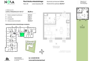 Rzut - Mieszkanie na sprzedaż 1 pokój o powierzchni 32,19 m² - numer 57 w Nova Radiostacja
