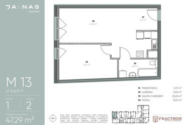 Rzut - Mieszkanie na sprzedaż 2 pokoje o powierzchni 47,29 m² - numer M.13 w Ja\nas