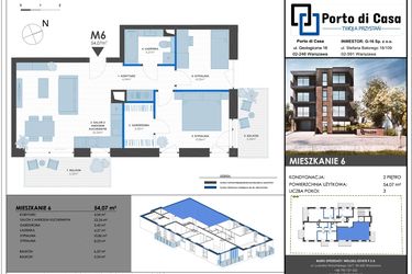 Rzut - Mieszkanie na sprzedaż 3 pokoje o powierzchni 54,07 m² - numer M6 w Porto di Casa - Twoja przystań