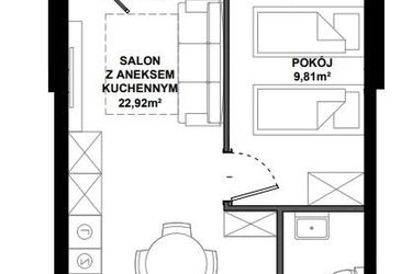 Rzut - Mieszkanie na sprzedaż 2 pokoje o powierzchni 38,45 m² - numer C/101 w Apartamenty Bałtyk