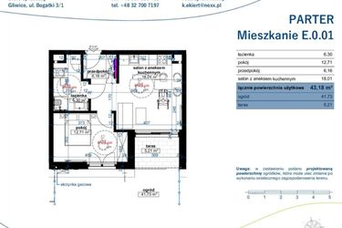 Rzut - Mieszkanie na sprzedaż 2 pokoje o powierzchni 43,18 m² - numer E.0.01 w Wzgórze Poetów 2