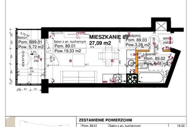 Rzut - Mieszkanie na sprzedaż 1 pokój o powierzchni 27,09 m² - numer M89 w Srebrzyńska Park IV