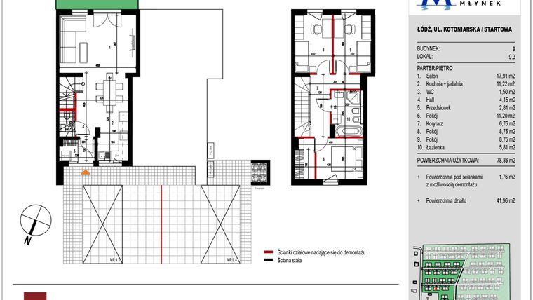 Rzut - Mieszkanie na sprzedaż 4 pokoje o powierzchni 79,02 m² - numer 9.3 w Przystań Młynek