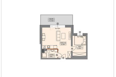 Rzut - Mieszkanie na sprzedaż 2 pokoje o powierzchni 35,82 m² - numer B3.1.12.2a w Stegna Park II