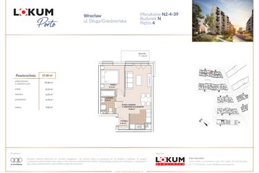 Rzut - Mieszkanie na sprzedaż 2 pokoje o powierzchni 37 m² - numer N2-4-39 w Lokum Porto etap V bud. N
