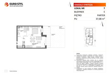 Rzut - Mieszkanie na sprzedaż 2 pokoje o powierzchni 37,08 m² - numer E.7 w Osiedle Synteza etap IV