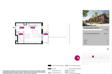 Rzut - Mieszkanie na sprzedaż 1 pokój o powierzchni 38,85 m² - numer 52 w Fuzja Mieszkania Loftowe
