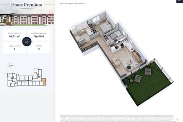 Rzut - Mieszkanie na sprzedaż 3 pokoje o powierzchni 66,91 m² - numer 45 w Apartamenty Home Premium etap 2
