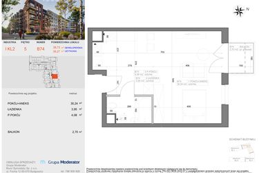 Rzut - Mieszkanie na sprzedaż 1 pokój o powierzchni 38,27 m² - numer I-B74 w Industria etap I-B