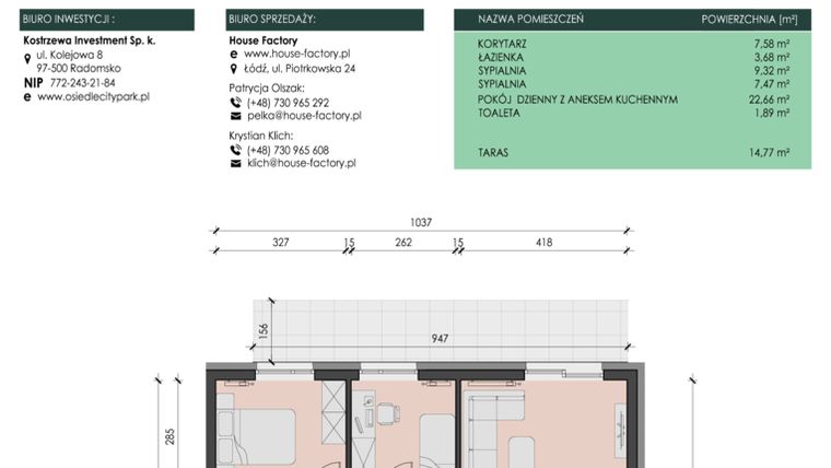 Rzut - Mieszkanie na sprzedaż 3 pokoje o powierzchni 52,6 m² - numer 25 w Osiedle City Park