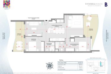 Rzut - Mieszkanie na sprzedaż 3 pokoje o powierzchni 122,35 m² - numer P6-BL2-B w Miami Towers