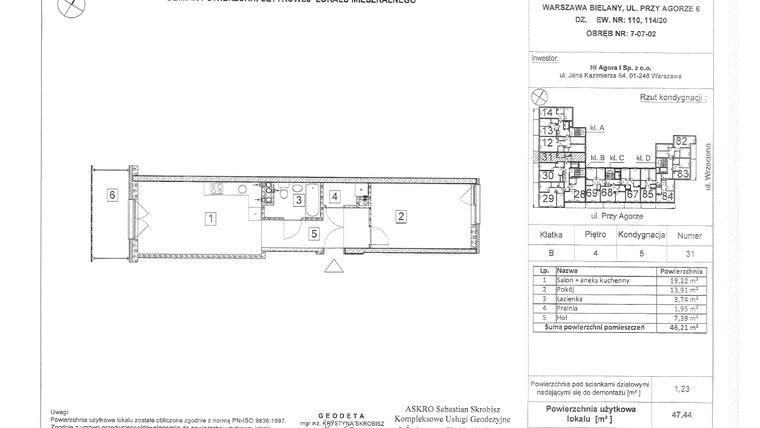 Rzut - Mieszkanie na sprzedaż 2 pokoje o powierzchni 47,44 m² - numer B32 w Apartamenty Przy Agorze 6