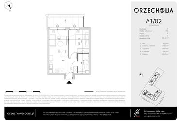 Rzut - Mieszkanie na sprzedaż 2 pokoje o powierzchni 36,45 m² - numer A1-02 w Orzechowa 2