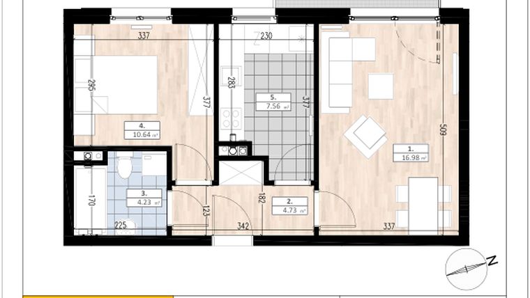 Rzut - Mieszkanie na sprzedaż 2 pokoje o powierzchni 44,14 m² - numer C2/2/2 w ACCANTO