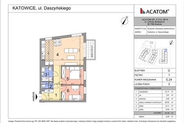 Rzut - Mieszkanie na sprzedaż 3 pokoje o powierzchni 63,39 m² - numer C24 w Daszyńskiego Park
