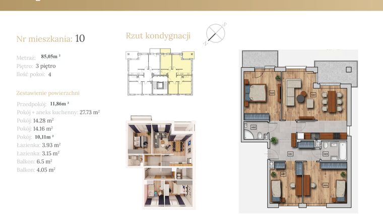 Rzut - Mieszkanie na sprzedaż 4 pokoje o powierzchni 85,05 m² - numer 51A.M10 w Dębowa 51