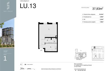 Rzut - Lokal użytkowy na sprzedaż 1 pokój o powierzchni 37,83 m² - numer LU13 w Sky Trust etap II