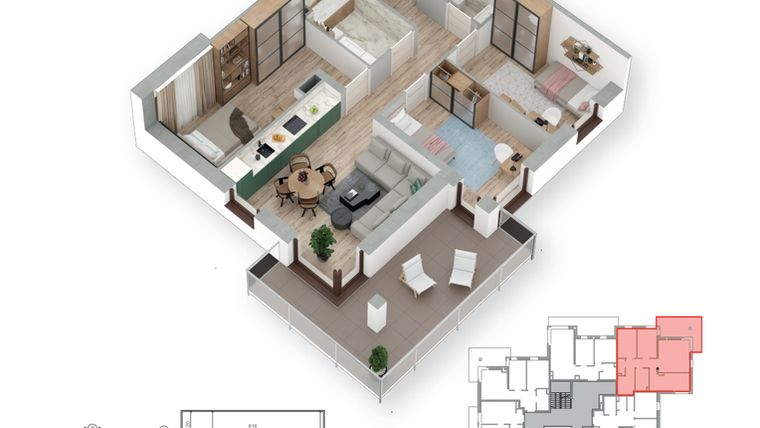 Rzut - Mieszkanie na sprzedaż 4 pokoje o powierzchni 72,79 m² - numer 18 w Villa Park - Etap III