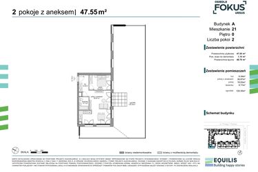 Rzut - Mieszkanie na sprzedaż 2 pokoje o powierzchni 47,55 m² - numer 21 w Osiedle Fokus Ursus
