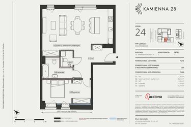 Rzut - Mieszkanie na sprzedaż 2 pokoje o powierzchni 76,45 m² - numer 28.24 w Kamienna 28